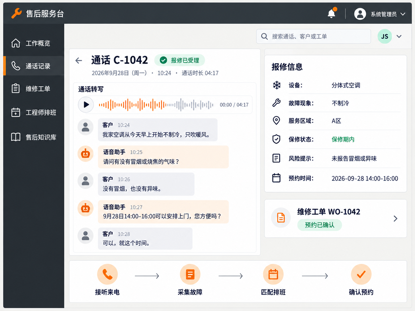 暖通报修接待与信息确认界面